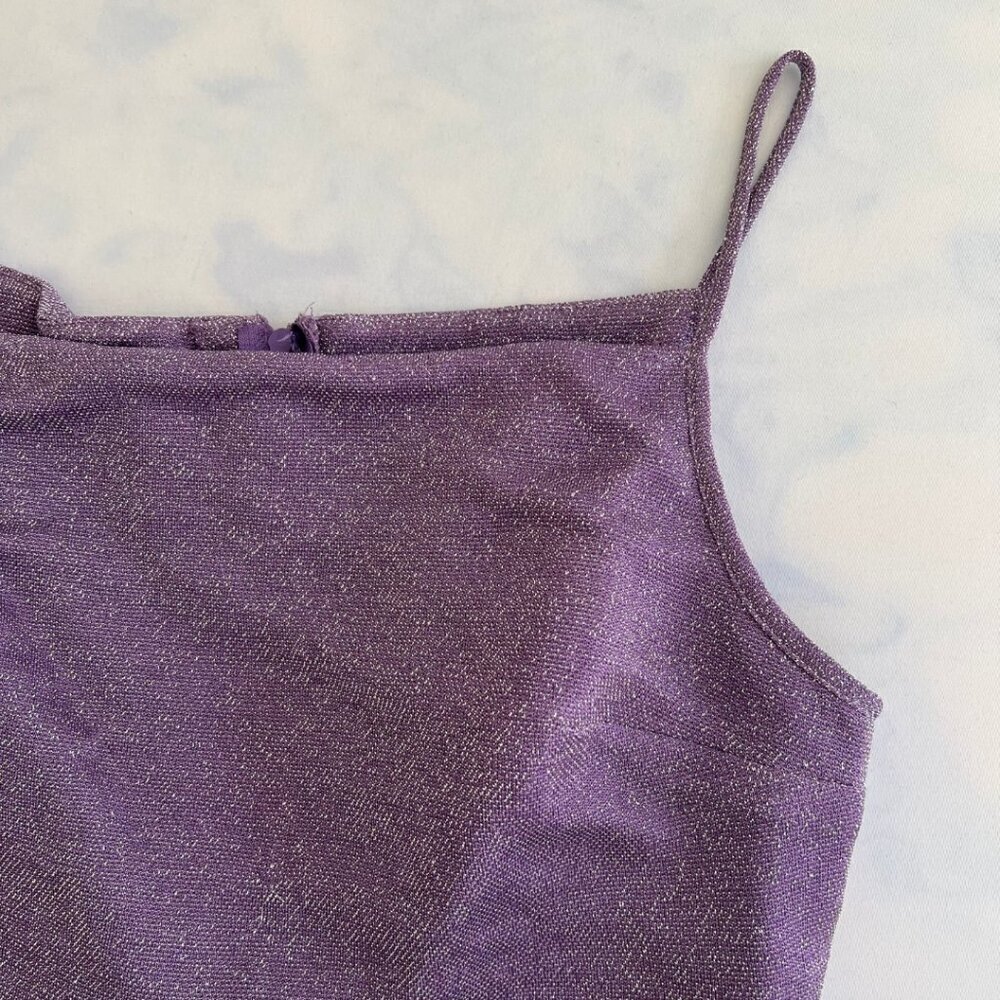 Purple & Silver Sparkle Fitted Ruched Zipper Back Tank Top - Picture 4 of 7